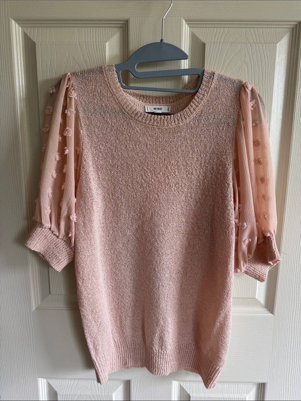 MINE Blush Pink Puff Sleeve Textured Knit Top